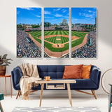 56213978-MGV-FC-48X32-3P_White-Wrigley Field Baseball Stadium Canvas Wall Art – Packed Crowd Sports Stadium Print, City Skyline Baseball Field Canvas for Game