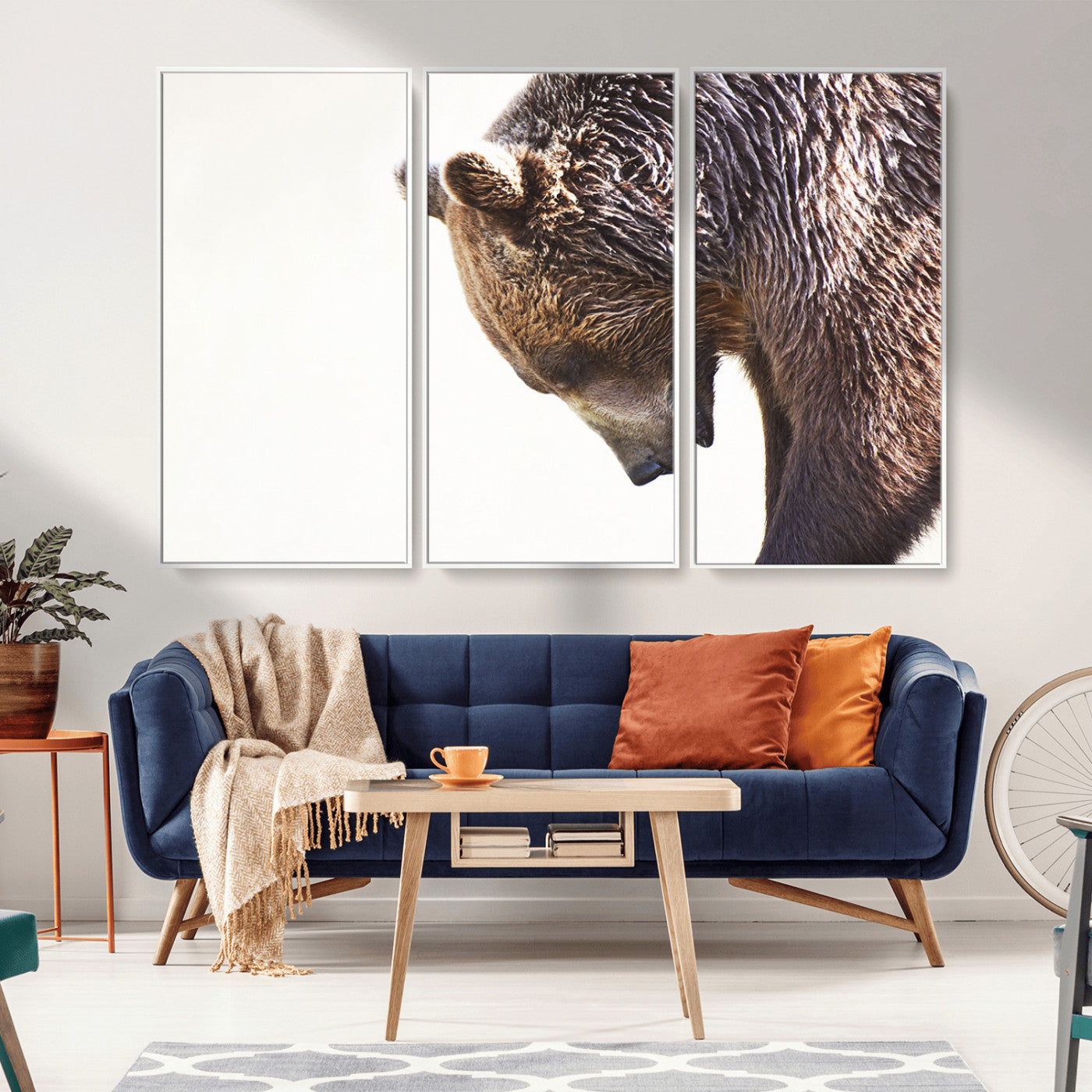 14405507-MGV-FC-48X32-3P_White-Grizzly Bear Canvas Wall Art – Framed Wildlife Nature Decor, Large Brown Bear Profile Canvas Print for Living Room, Office, or
