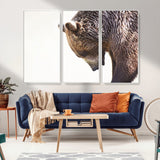 14405507-MGV-FC-48X32-3P_White-Grizzly Bear Canvas Wall Art – Framed Wildlife Nature Decor, Large Brown Bear Profile Canvas Print for Living Room, Office, or
