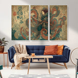 98593115-MGV-FC-48X32-3P_White-Tsukioka Yoshitoshi Samurai Wall Art Print, Japanese Katana Warrior Canvas Wall Art, Octopus Sea Monster Canvas Print,