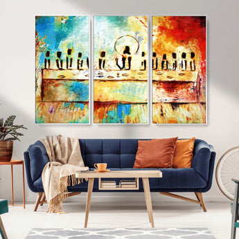 YKE34632598CR-MGV-FC-48X32-3P_White-Abstract Last Supper with Apostles Wall Art Canvas Print