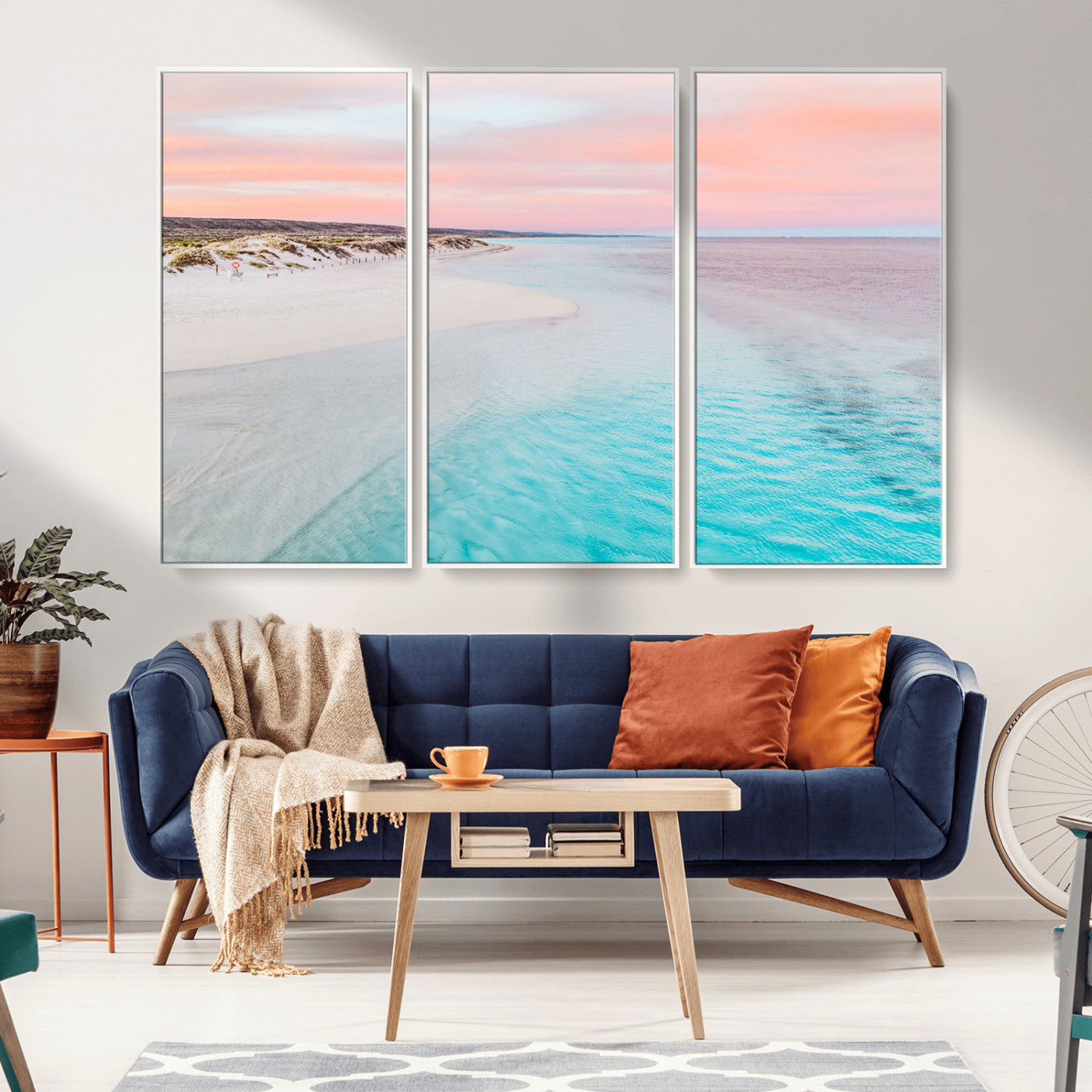 41613614-MGV-CV-36X24-Beach Sunset Wall Art – Pastel Ocean Canvas Print, Turquoise Water and Pink Sky Photography Decor for Bedroom, Living Room, Office
