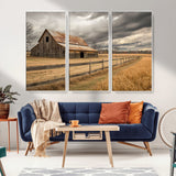 21991117-MGV-CV-36X24-Rustic Barn Wall Art – Weathered Farmhouse Canvas Print, Stormy Sky and Golden Field Photography Decor for Bedroom, Living Room,
