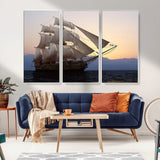 99957679-MGV-CV-36X24-Majestic Sailing Ship Wall Art – Sunset Ocean Voyage, Classic Tall Ship with Wind Filled Sails Canvas Print for Home, Office,