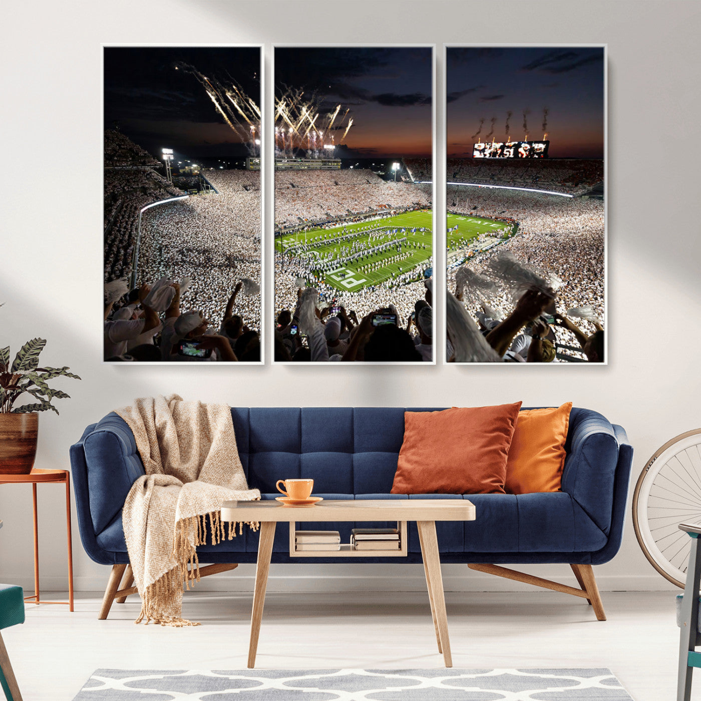 11221988-MGV-CV-36X24-Football Stadium Wall Art – Game Day Crowd with Fireworks, Sports Fan Photography Print, Stadium Decor for Man Cave, Bar, or