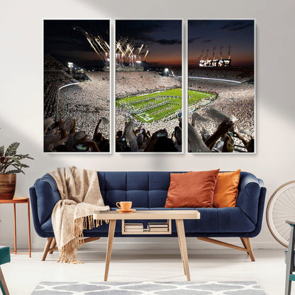 11221988-MGV-CV-36X24-Football Stadium Wall Art – Game Day Crowd with Fireworks, Sports Fan Photography Print, Stadium Decor for Man Cave, Bar, or