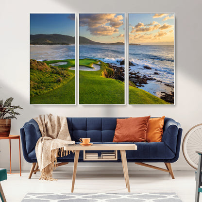 67486665-MGV-CV-36X24-Golf Course Wall Art – Pebble Beach Oceanfront Canvas Print, Coastal Fairway Photography Sports Decor for Living Room, Office, Man