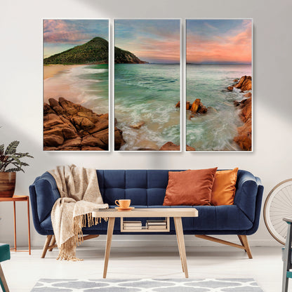 53831025-MGV-CV-36X24-Coastal Landscape Wall Art – Tropical Beach Ocean Canvas Print, Sunset Mountain View Photography Decor for Living Room, Bedroom,