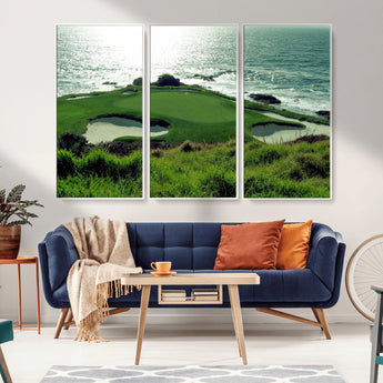 48473947-MGV-CV-36X24-Ocean Golf Course Wall Art – Panoramic Green Fairway Canvas Print, Coastal Golf Landscape Photography Sports Decor for Office, Man
