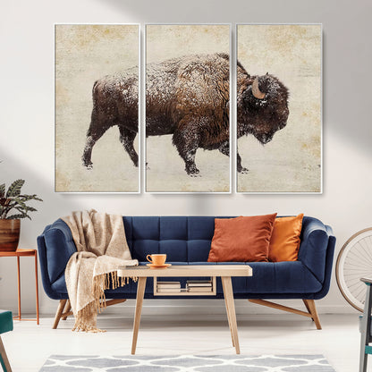 54810031-MGV-CV-36X24-Western Wall Art – Snow Covered Bison Canvas Print, Rustic Wildlife Photography Decor for Bedroom, Living Room, Office, Lodge,