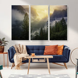 38316884-MGV-CV-36X24-Landscape Wall Art – Misty Mountain Valley Canvas Print, Scenic Pine Forest and Sunrise Photography Decor for Bedroom, Living