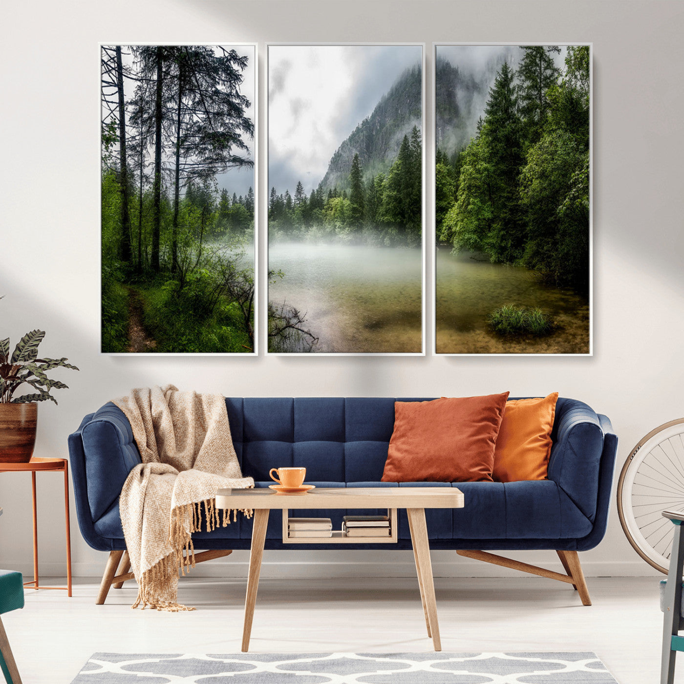 93123937-MGV-CV-36X24-Landscape Wall Art – Misty Mountain Lake Canvas Print, Tranquil Forest and Waterfall Photography Decor for Bedroom, Living Room,