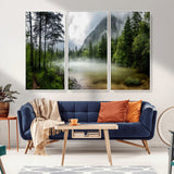 93123937-MGV-CV-36X24-Landscape Wall Art – Misty Mountain Lake Canvas Print, Tranquil Forest and Waterfall Photography Decor for Bedroom, Living Room,
