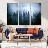 93439624-MGV-CV-36X24-Forest Wall Art – Misty Pine Trees Canvas Print, Moody Nature Photography Decor for Bedroom, Living Room, Office, Cabin, Lodge or
