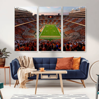 37160229-MGV-CV-36X24-Neyland Stadium Wall Art – Panoramic Tennessee Volunteers Sunset Canvas Print, Checkerboard Crowd Football Game Day Decor for