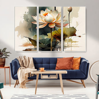 46359-MGV-CV-36X24-Lotus Blossom Wall Art Canvas Print, Framed Water Lily Art Picture Print, Zen Flower Perfect Zen Botanical Decor Artwork