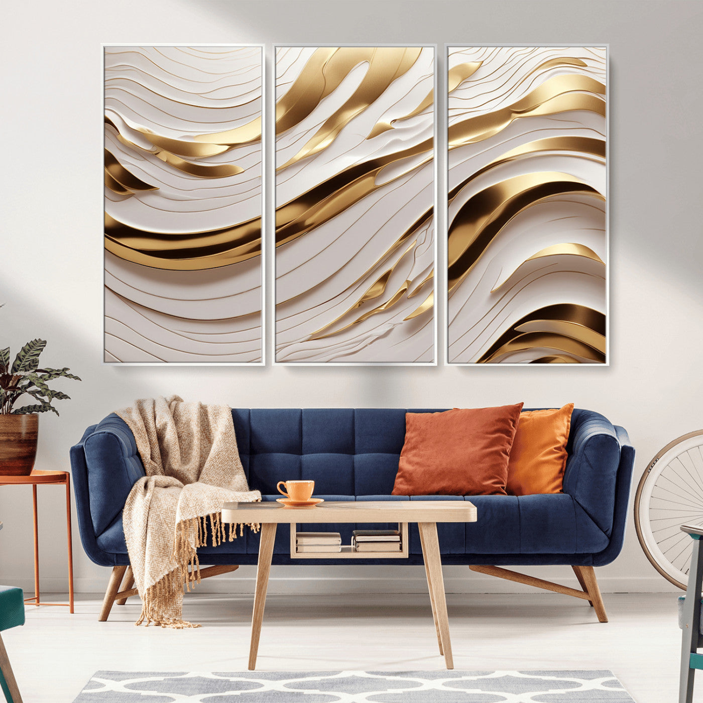 41237-MGV-CV-36X24-Gold Waves Wall Art Canvas Print, Framed Elegant Flow Art Picture Print, Luxury Layers Perfect Minimal Luxe Decor Artwork