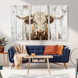 10840-MGV-CV-36X24-Texas Longhorn Wall Art Canvas Print, Framed Rustic Bull Art Picture Print, Western Cattle Perfect Rustic Western Decor Artwork