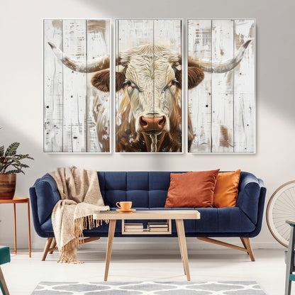 10840-MGV-CV-36X24-Texas Longhorn Wall Art Canvas Print, Framed Rustic Bull Art Picture Print, Western Cattle Perfect Rustic Western Decor Artwork