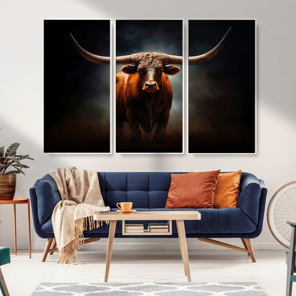 12484-MGV-CV-36X24-Texas Longhorn Wall Art Canvas Print, Framed Western Bull Art Picture Print, Moody Cattle Perfect Moody Western Decor Artwork