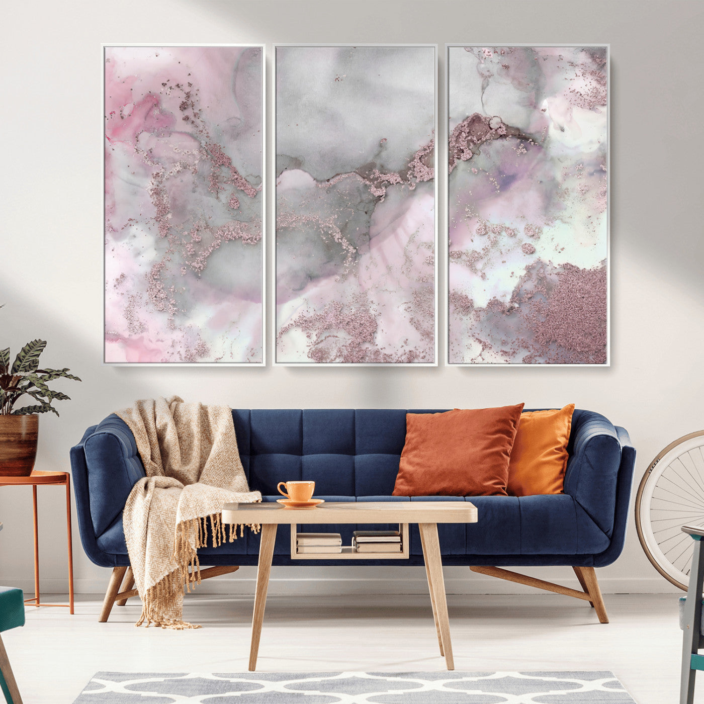 16416-MGV-CV-36X24-Blush Marble Wall Art Canvas Print, Framed Rose Gold Art Picture Print, Pink Cloudy Perfect Modern Glam Decor Artwork
