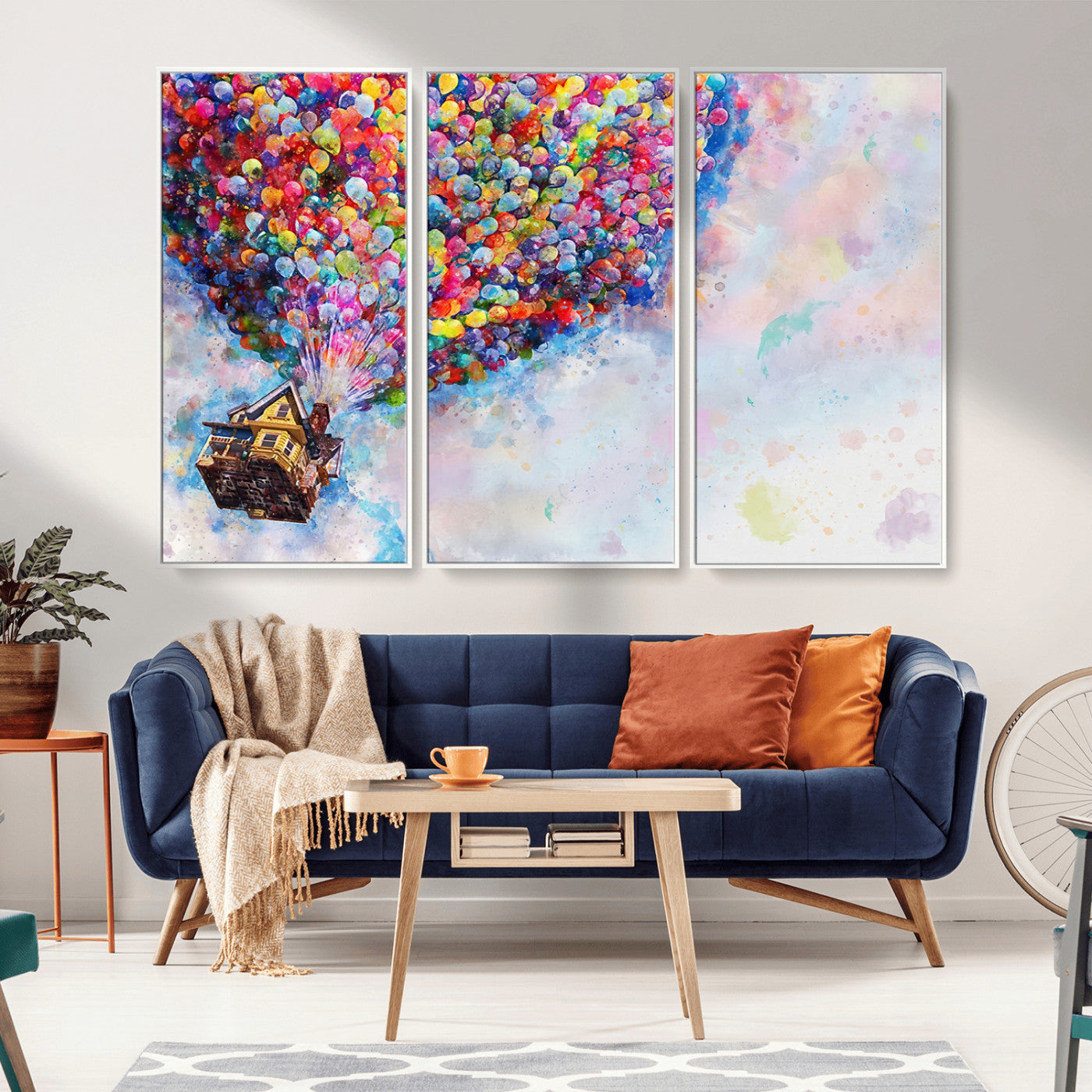 18792-MGV-FC-48X32-3P_White-Up Movie House Wall Art Canvas Print, Framed Carls Journey Art Picture Print, Up Inspired Perfect Animated Whimsical Decor Artwork