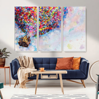 18792-MGV-FC-48X32-3P_White-Up Movie House Wall Art Canvas Print, Framed Carls Journey Art Picture Print, Up Inspired Perfect Animated Whimsical Decor Artwork