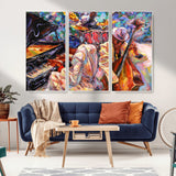 13675-MGV-FC-48X32-3P_White-Jazz Band Wall Art Canvas Print, Framed Jazz Oil Painting Art Picture Print, Vibrant Music Perfect Abstract Musical Decor Artwork