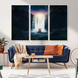 56359-MGV-FC-48X32-3P_White-Lilo Stitch Wall Art Canvas Print, Framed Stitch Angel Art Picture Print, Cartoon Waterfall Perfect Tropical Fantasy Decor Artwork