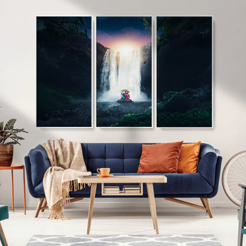 56359-MGV-FC-48X32-3P_White-Lilo Stitch Wall Art Canvas Print, Framed Stitch Angel Art Picture Print, Cartoon Waterfall Perfect Tropical Fantasy Decor Artwork