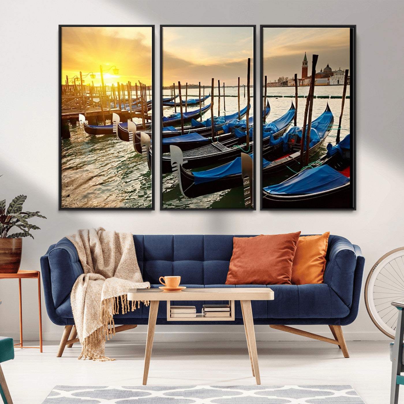 25872-MGV-CV-36X24-Venetian Gondola Dock Wall Art – Serene Sunset Canal Canvas Print, Tranquil Water Travel Decor for Office, Living Room, or Man