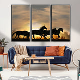 16620-MGV-CV-36X24-Sunset Stallions Wall Art – Silhouetted Horses Running Canvas Print, Nature’s Rhythm, Perfect for Living Room, Office, or Man Cave