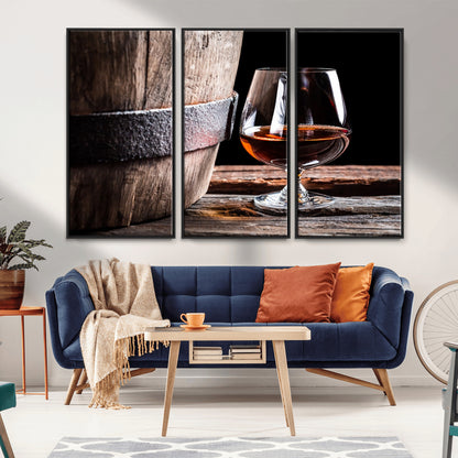 50839-MGV-CV-36X24-Barrel & Brandy Wall Art – Rustic Whiskey Barrel and Brandy Glass Canvas Print, Elegant Home Bar or Lounge Decor for Office, Man
