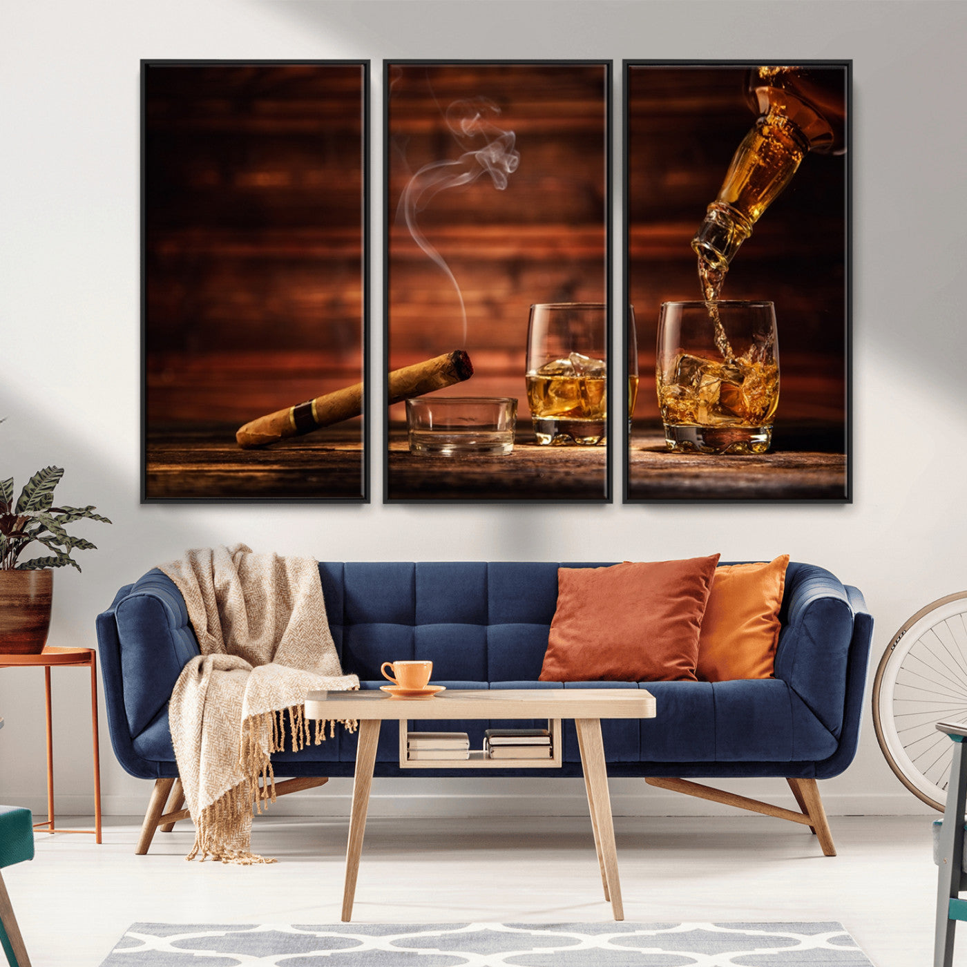 91042-MGV-CV-36X24-Whiskey & Cigar Wall Art – Elegant Whiskey Pour and Smoldering Cigar Canvas Print, Sophisticated Bar or Lounge Decor for Home,