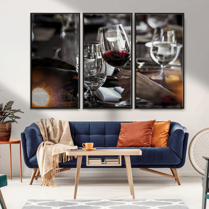75513-MGV-CV-36X24-Elegant Wine Toast Wall Art – Close-Up Red Wine Glass at Dinner Table Canvas Print, Sophisticated Dining Room or Bar Decor