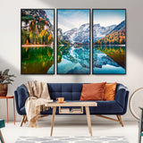 10402-MGV-CV-36X24-Snowy Mountain Lake Wall Art – Autumn Landscape Canvas Print with Reflection, Nature Decor for Living Room, Office, Bedroom or
