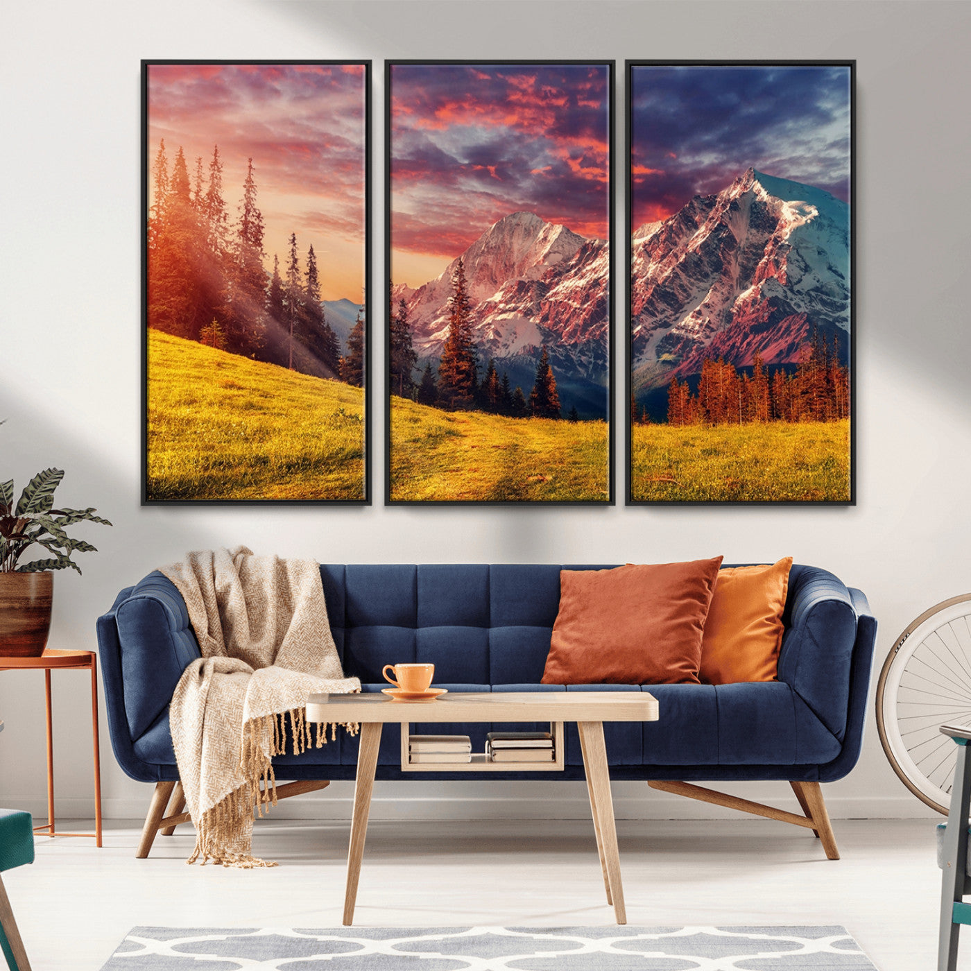 83947-MGV-CV-36X24-Sunset Mountain Landscape Wall Art – Panoramic Alpine Meadow and Snow Capped Peaks Canvas Print, Nature Scenic Decor for Home,