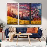 83947-MGV-CV-36X24-Sunset Mountain Landscape Wall Art – Panoramic Alpine Meadow and Snow Capped Peaks Canvas Print, Nature Scenic Decor for Home,