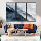 85737-MGV-CV-36X24-Misty Mountain Wall Art – Atmospheric Pine Forest Canvas Print with Fog and Mist, Calm Nature Decor for Living Room, Bedroom,