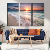 71849-MGV-FC-48X32-3P_Black-Sunrise Ocean Beach Wall Art – Serene Seascape Canvas Print with Gentle Waves, Coastal Nature Decor for Bedroom, Living Room or