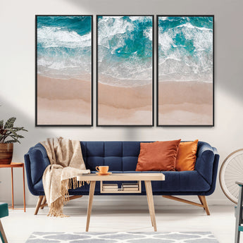 39236-MGV-CV-36X24-Ocean Beach Wall Art – Aerial View of Waves and Sand Canvas Print, Coastal Home Decor for Living Room, Bedroom, Office or Beach