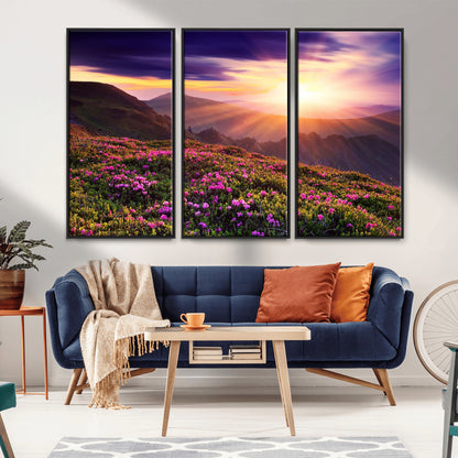 49741-MGV-CV-36X24-Mountain Sunrise Wall Art – Vibrant Floral Landscape Canvas Print, Nature Home Decor for Living Room, Bedroom Office or Cabin
