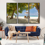 83601-MGV-CV-36X24-Tropical Beach Wall Art – Serene Palm Trees and Lounge Chairs Canvas Print, Relaxing Coastal Decor for Living Room, Bedroom or