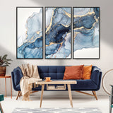 33782-MGV-CV-36X24-Abstract Marble Wall Art – Blue & Gold Fluid Painting Canvas Print, Modern Home Decor for Living Room, Bedroom or Office