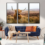 79391-MGV-CV-36X24-Majestic Highland Cow in Misty Scottish Moorland – Rustic Natural Charm, Perfect for Unique Home or Office Decor