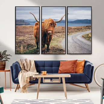 56121-MGV-CV-36X24-Rustic Highland Cow Wall Art – Panoramic Nature Canvas Print, Perfect Decor for Home, Office, Living Room or Man Cave
