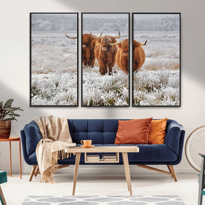 10396-MGV-CV-36X24-Highland Cattle Wall Art – Rustic Winter Landscape Canvas Print, Farmhouse Decor for Living Room, Office, Cabin or Country Home