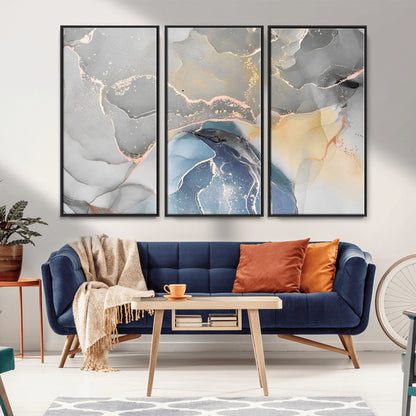 63211-MGV-FC-48X32-3P_Black-Abstract Fluid Art Wall Decor – Blue, Gray & Gold Canvas Print, Modern Home and Office Wall Art Decor for Living Room, Bedroom or