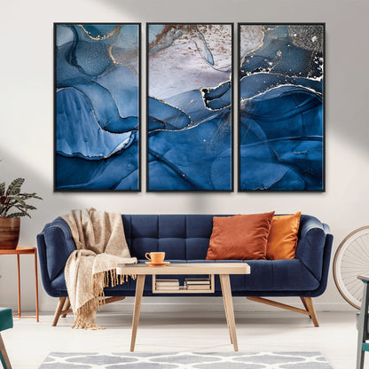 27810-MGV-CV-36X24-Abstract Blue Gold Fluid Art Wall – Modern Canvas Print, Elegant Home & Office Wall Art, Stylish Living Room or Bedroom Decor