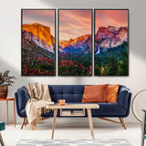 24519-MGV-CV-36X24-Yosemite Valley Sunset Wall Art – Majestic Mountain Landscape with Waterfall and Vibrant Sky, Nature Photography for Home or